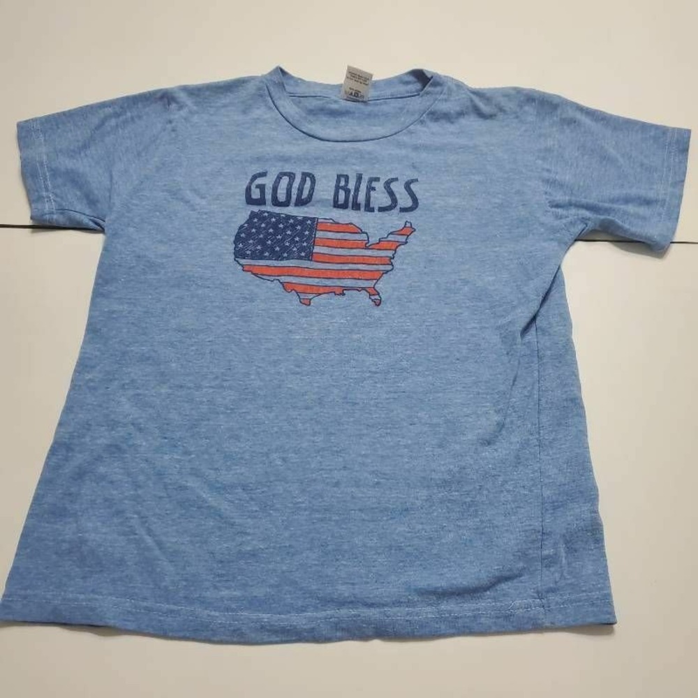 Urban Smalls Boys Graphic T-Shirt Blue Heathered Crew Neck God Bless Tee 10Y
